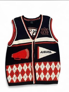 Auburn University Knit Button Vest with Pennant & Megaphone